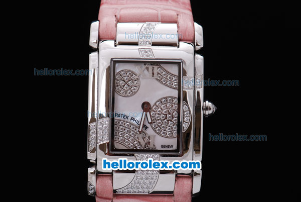 Patek Philippe Twenty-4 Limited Edition Swiss ETA Quartz Movement with White Dial Lady Size and Pink Leather Strap - Click Image to Close